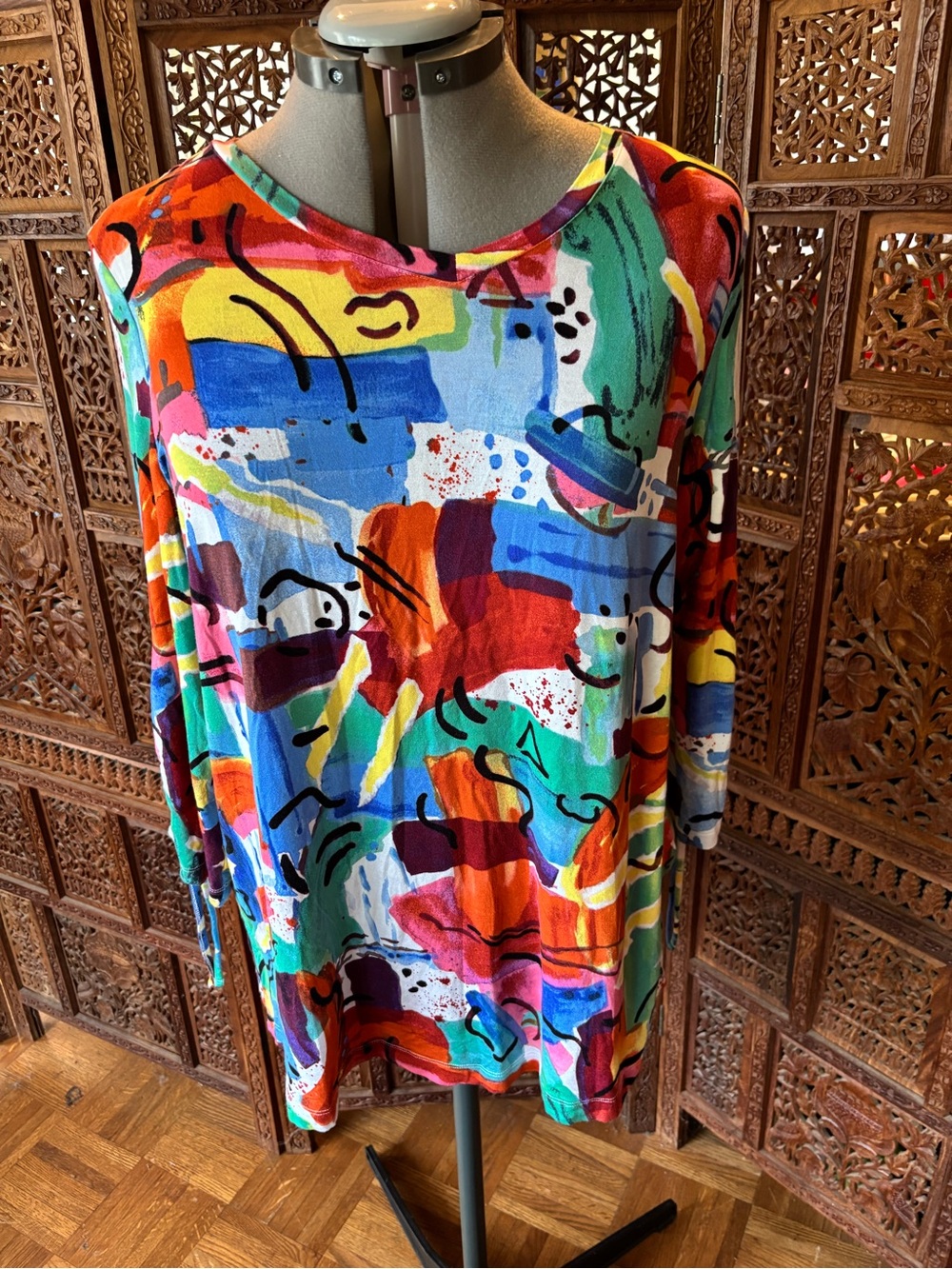Ali Miles Multicolor Abstract Print Long Sleeve Tee